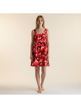 Jostar Dress Women M Medium Red Floral Shift Short Sleeveless Stretch Casual